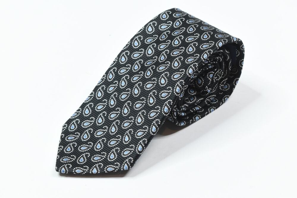 Brooks Brothers 346 Neck Tie Mens Black Blue Paisley 100% Silk Classic